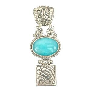 Sarda Sterling Silver 925 Turquoise Balinese Scrollwork Hinged Pendant 1.75in